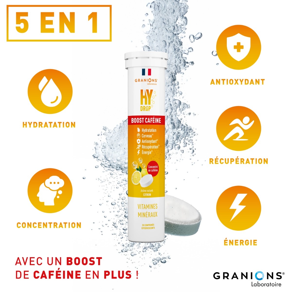 HYDROP - BOOST CAFEINE démo action 5 en 1