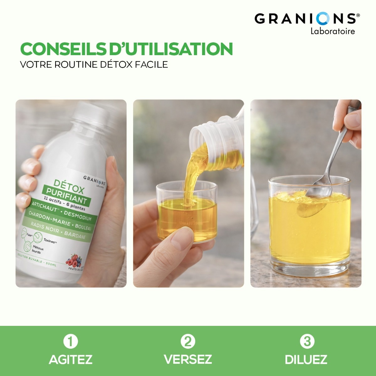 Boisson Détox Purifiant Granions utilisation