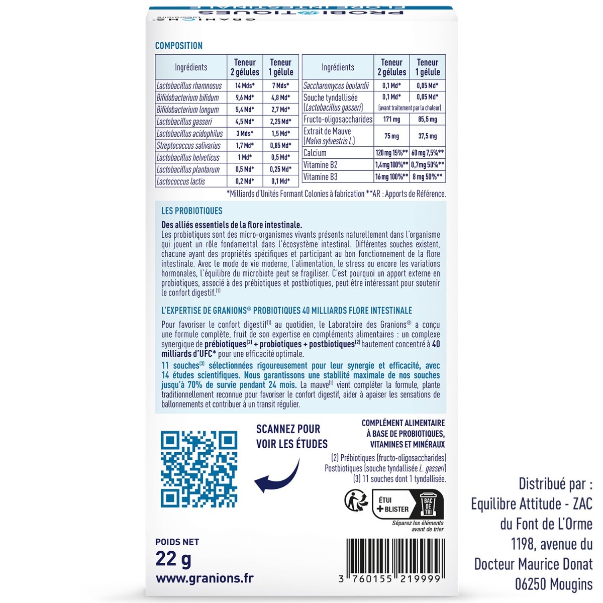 Granions - Probiotiques 40 milliards - Flore Intestinale 