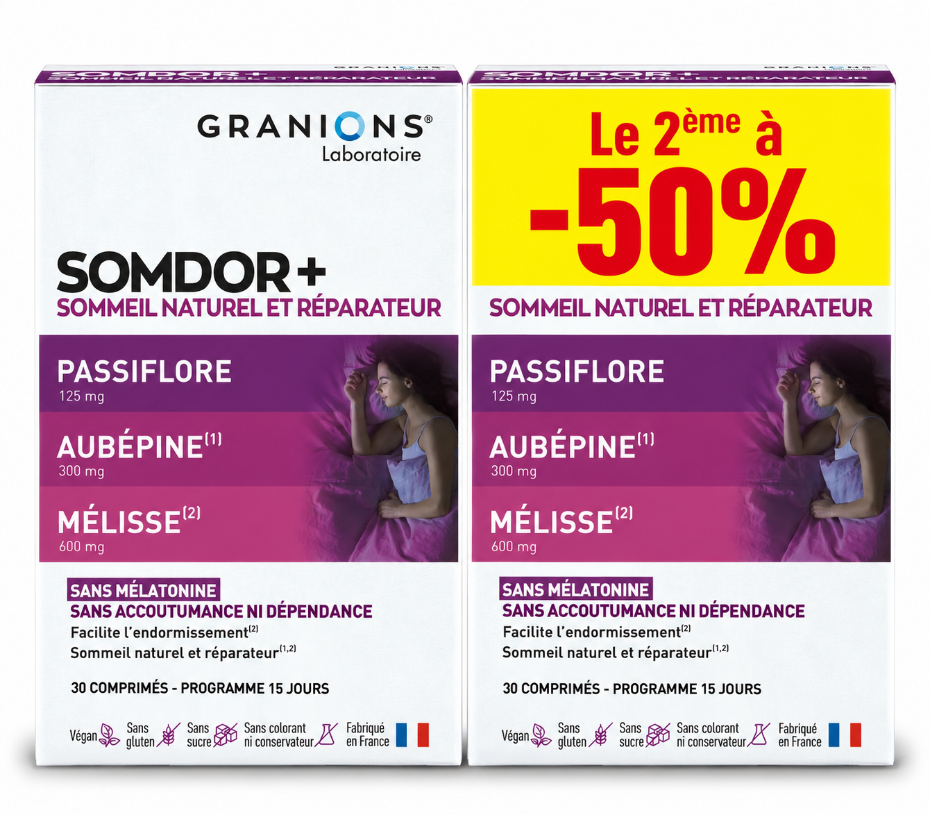 Lot de 2 GRANIONS Somdor + - Facilite le sommeil - Melisse - Houblon - Valériane - Passiflore
