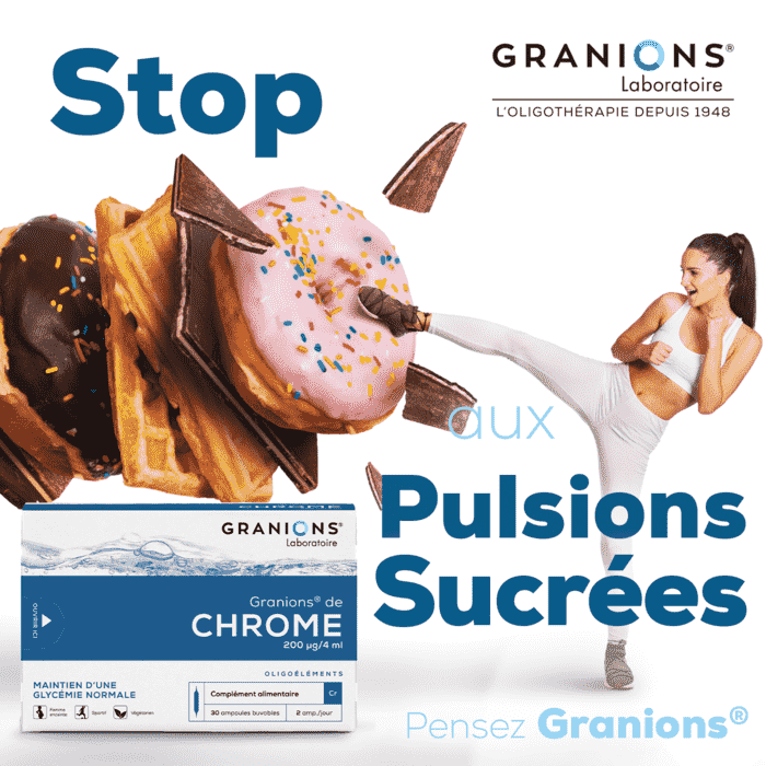 Granions de Chrome - Stop aux pulsions sucrées
Maintien d'une glycémie normale; 
Limite les envies de sucres et les pulsions sucrées