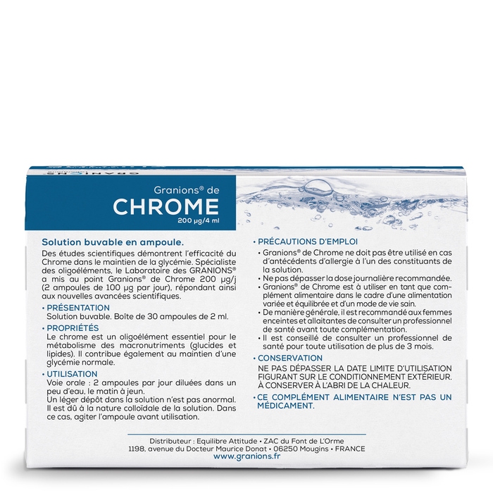 Granions de Chrome - Pack dos
Maintien d'une glycémie normale; 
Limite les envies de sucres et les pulsions sucrées