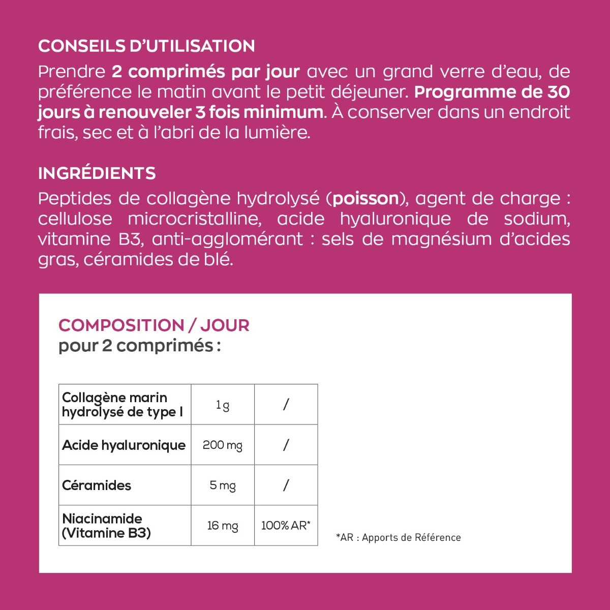 Complexe Hydratation - Tonicité, élasticité & hydratation de la peau 
ingrédients
