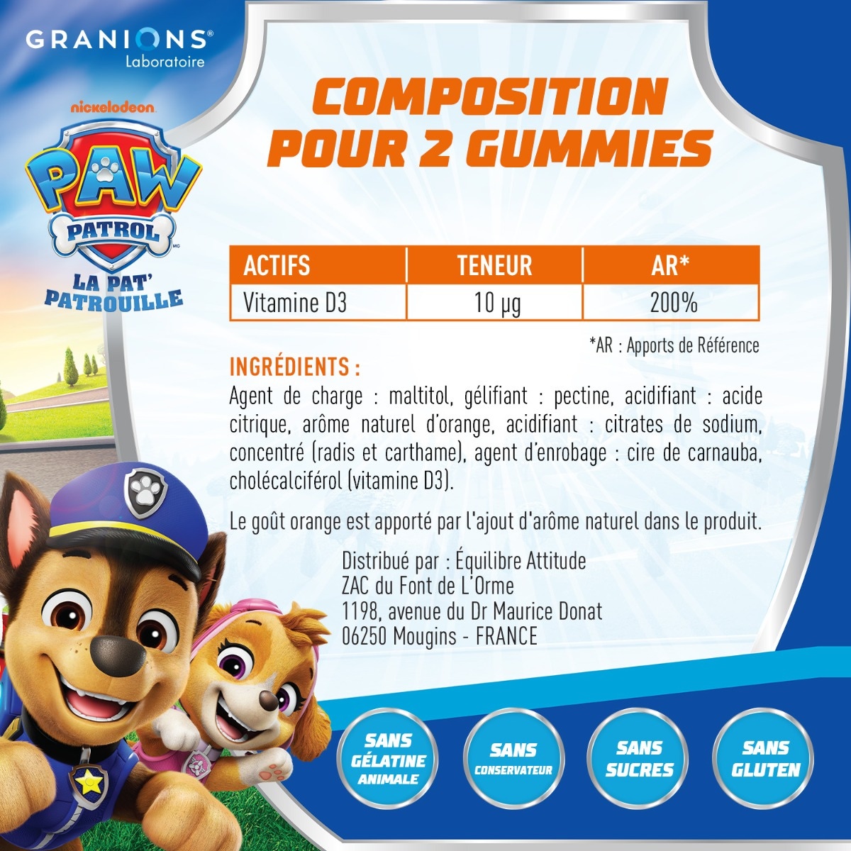 Pat Patrouille - Gummies Vitamine D3 - 60 Gummies - Orange