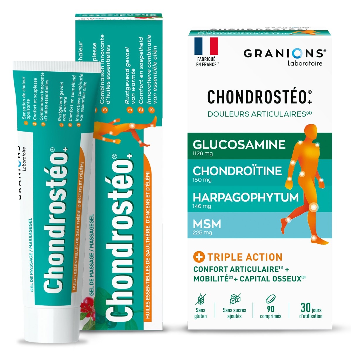 Promotion Granions Chondrostéo 90 comprimés + 1 gel chondrostéo OFFERT